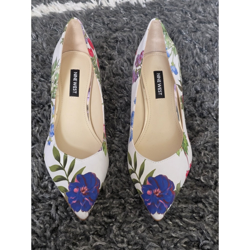 Nine West Ariella2 Floral Pointed Toe Kitten Heel Pumps 5.5